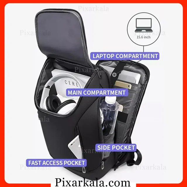 کیف کولی ادونچر Adventure مشکی با پورت USB، جا کارتی روی بند، پارچه آبگریز و بند اتصال به چمدان