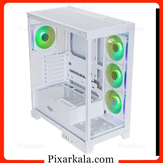 نمای جانبی کیس اوست GT-AQ16MW سفید با پنل شیشه‌ای