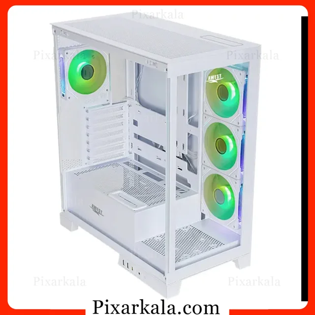 نمای جانبی کیس اوست GT-AQ16MW سفید با پنل شیشه‌ای
