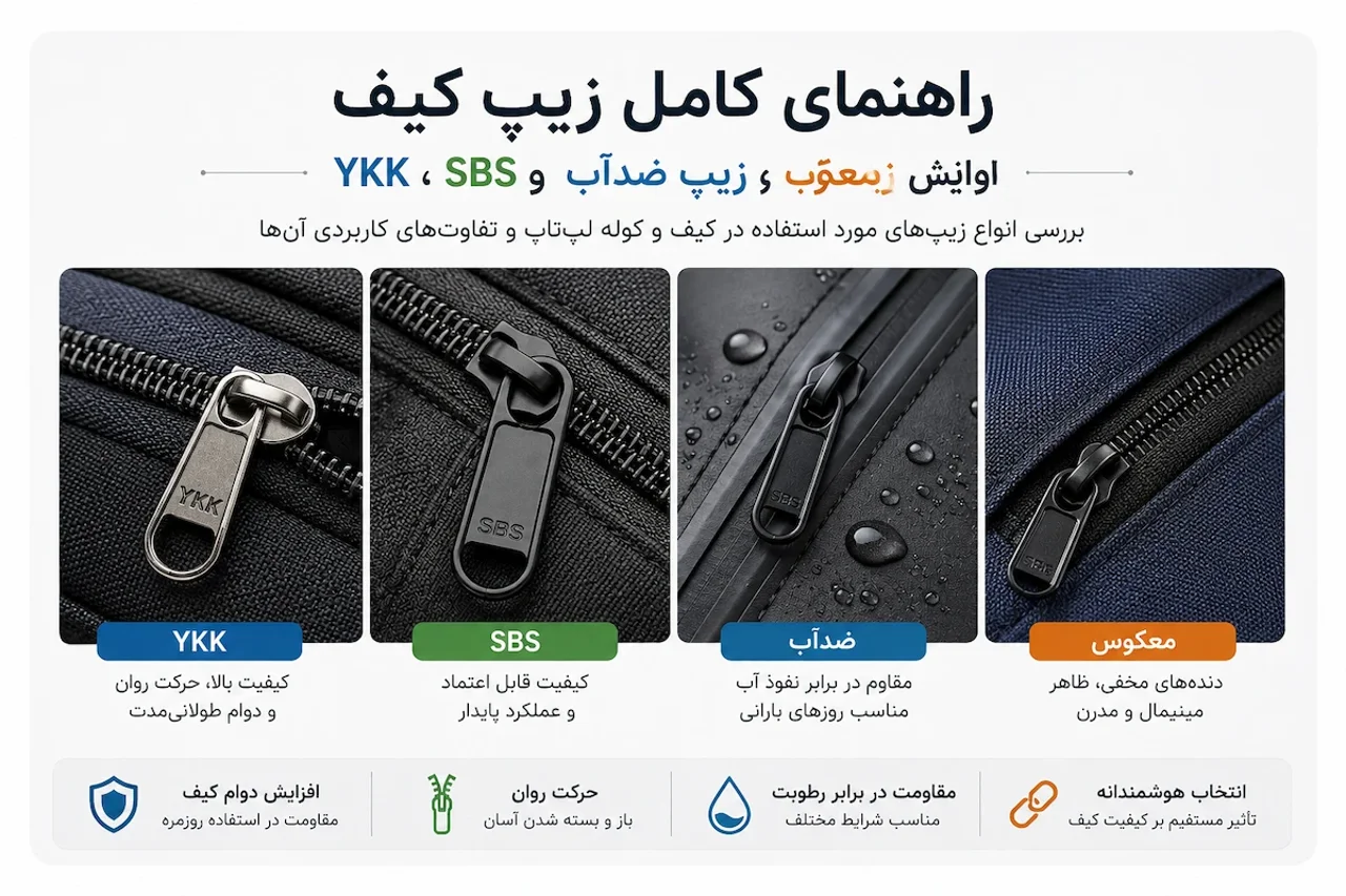 راهنمای کامل زیپ کیف؛ YKK، SBS، زیپ ضدآب و زیپ معکوس