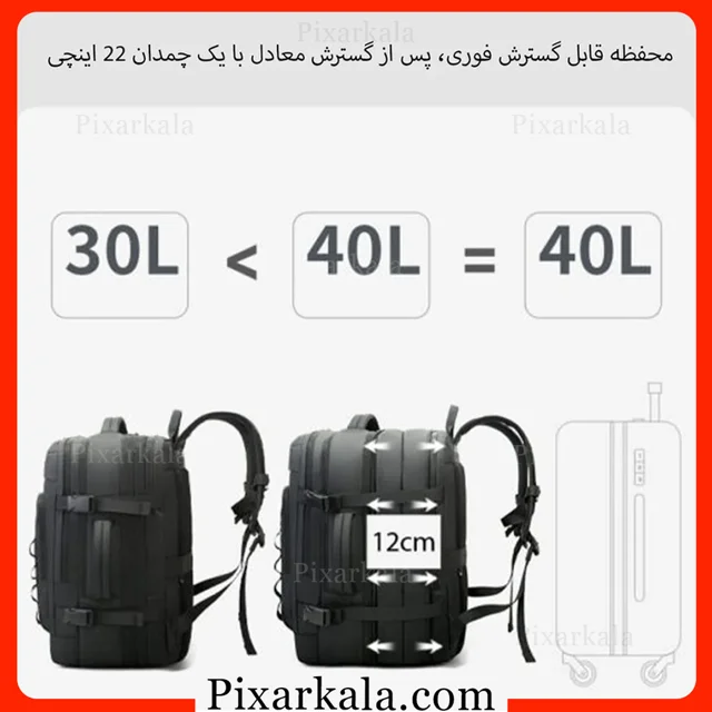 قابلیت افزایش حجم کوله پشتی لپ تاپ BANGE 3055