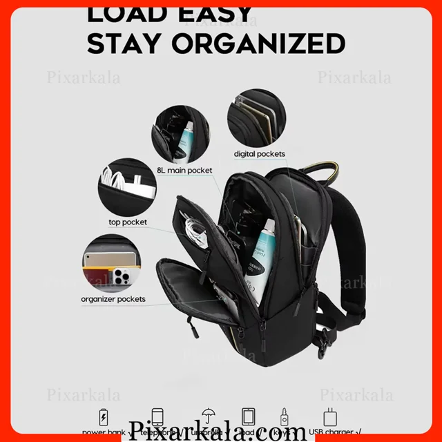 داخل کیف رو دوشی بنج 7868 با بطری و وسایل روزمره
