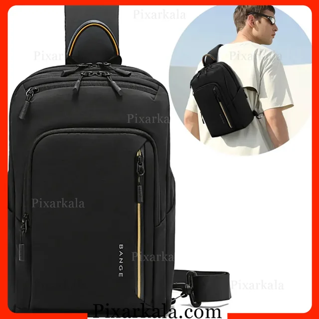 نمای روبهرو کیف رو دوشی بنج 7868 مشکی و حمل روی بدن