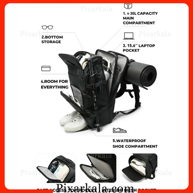 باز بودن کوله و جای کفش در کولهپشتی بنج FW-229