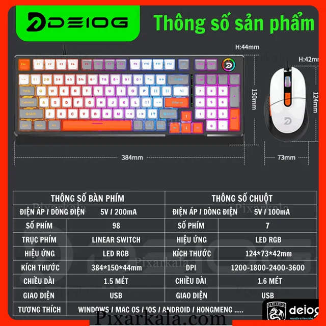 ست کیبورد و ماوس گیمینگ Deiog AK918 با کیبورد مکانیکال و نورپردازی RGB
