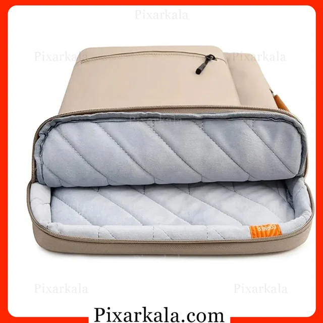 آستر داخلی ضربهگیر کوئیلتشده کیف لپتاپ 6802 D رنگ خاکی