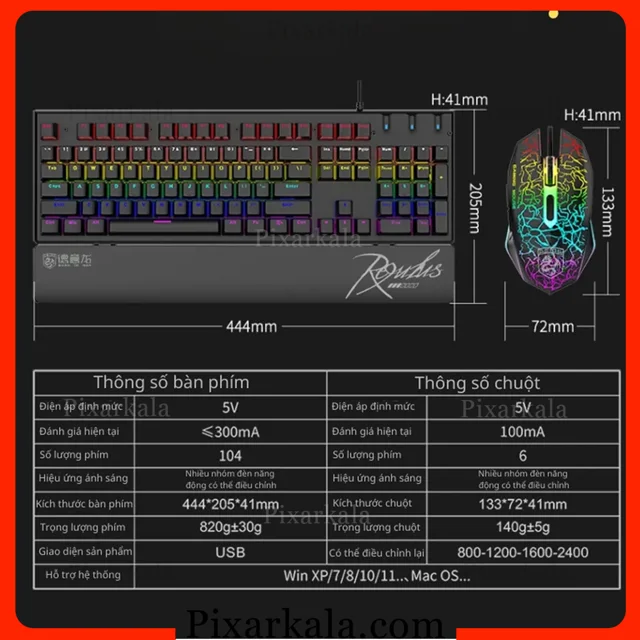 ست گیمینگ M115 با کیبورد مکانیکال RGB و ماوس 2400 DPI