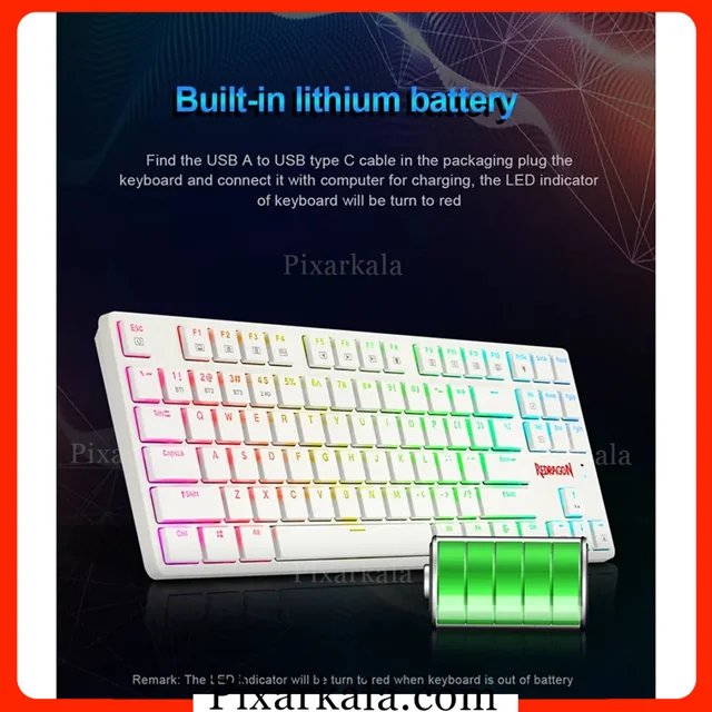 نمای روبروی کیبورد Redragon Anubis K539W-RGB سفید