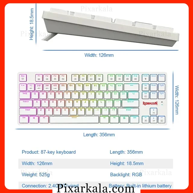 نمای روبروی کیبورد Redragon Anubis K539W-RGB سفید