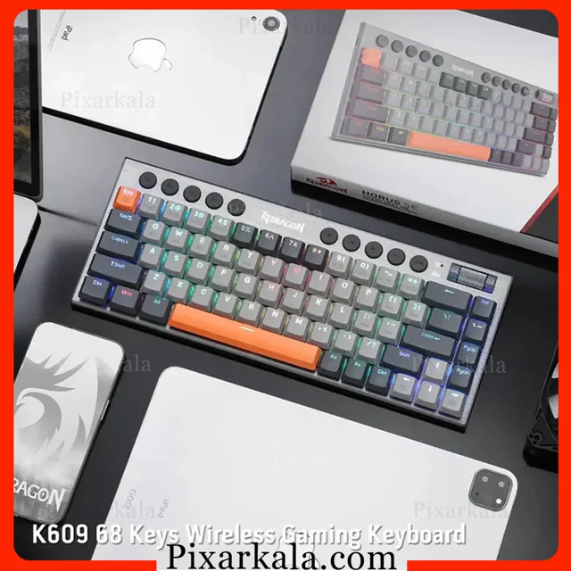 کیبورد مکانیکی Redragon Horus SE K609GG-RGB-PRO با طراحی 65 درصد، RGB و اتصال سهگانه