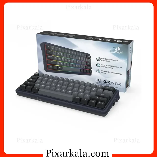 کیبورد مکانیکی Redragon Draconic V2 K730GB-RGB-PRO با طراحی 60 درصد، RGB و اتصال سهگانه